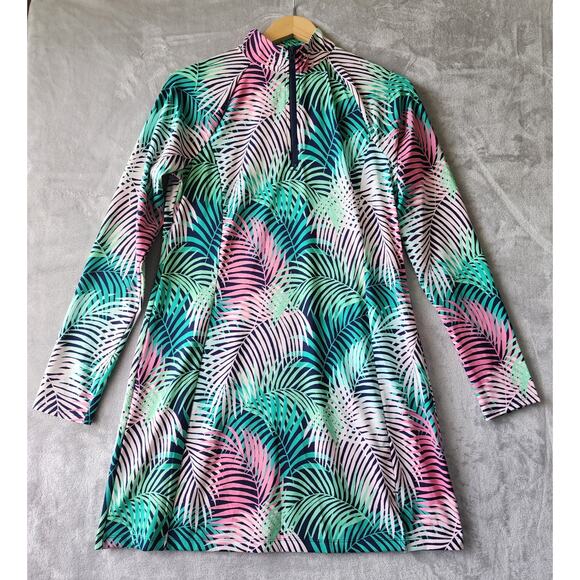 Tommy Bahama Golf Dress Womens Size Medium Tropical Floral Palm Print 1/4 Zip - Picture 1 of 9